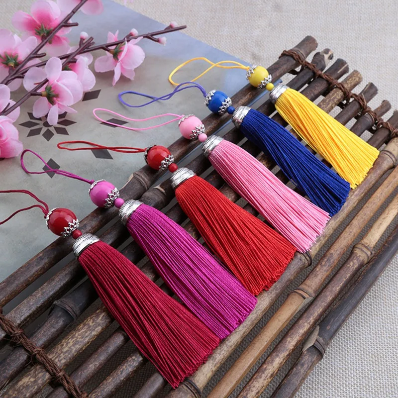 2pcs/lot 18cm Silk Tassel Fringe Brush Sling With Bead Tassel Sew Alloy