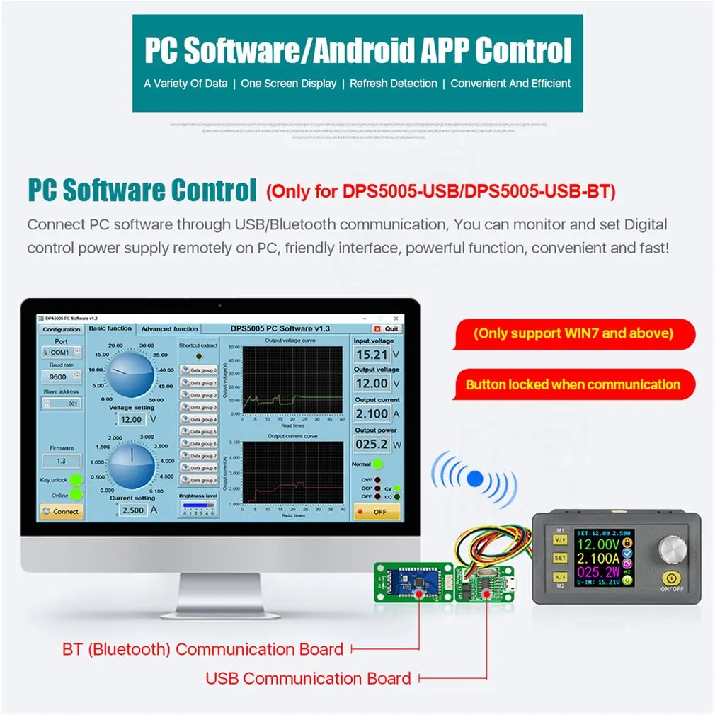 DPS5005-USB-BT постоянного напряжения постоянного тока понижающий модуль питания Buck