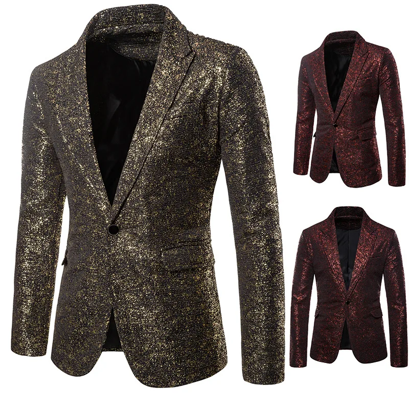 

Autumn And Winter Men's Bronze Paint Pleated Costume Suit Nightclub Host Youth Coat Suit
