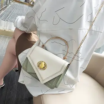 

Women Chain Shoulder Bag PU Flap Handbag Female Patchwork Casual Flap Messenger Bags Casual Embroidery Crossbody Bags For Girls