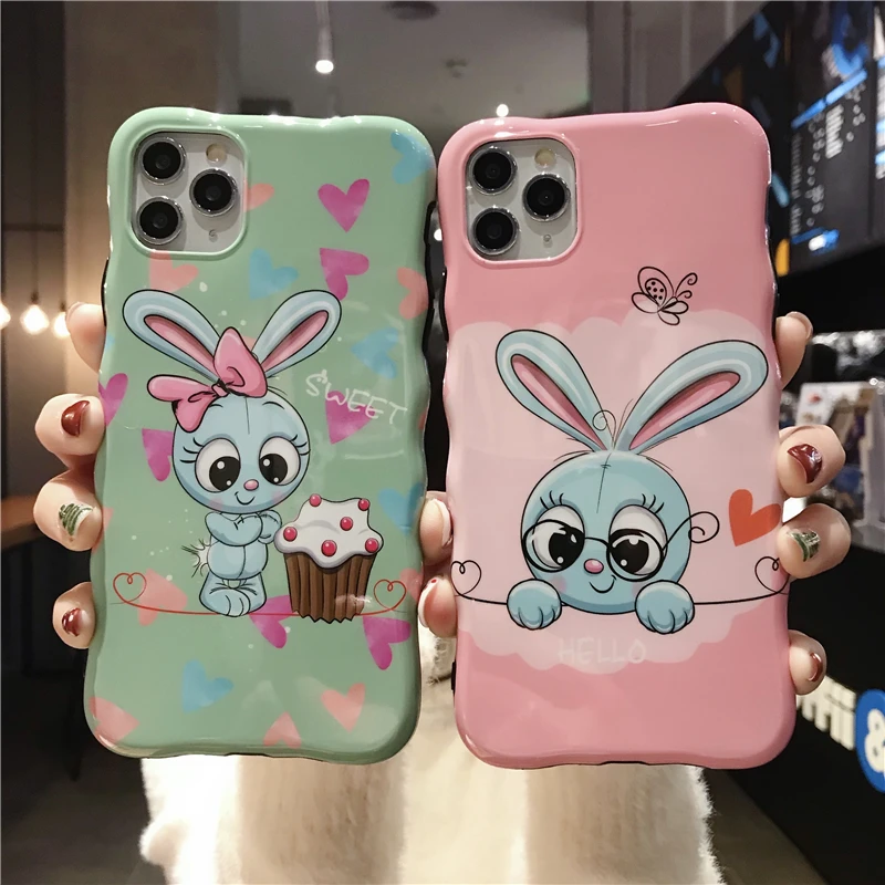 

Curved edge style cute little rabbit mobile case for iPhone 6 High-grade 6S 7 8 Plus X XR XS,classic for iPhone 11 Pro Max case