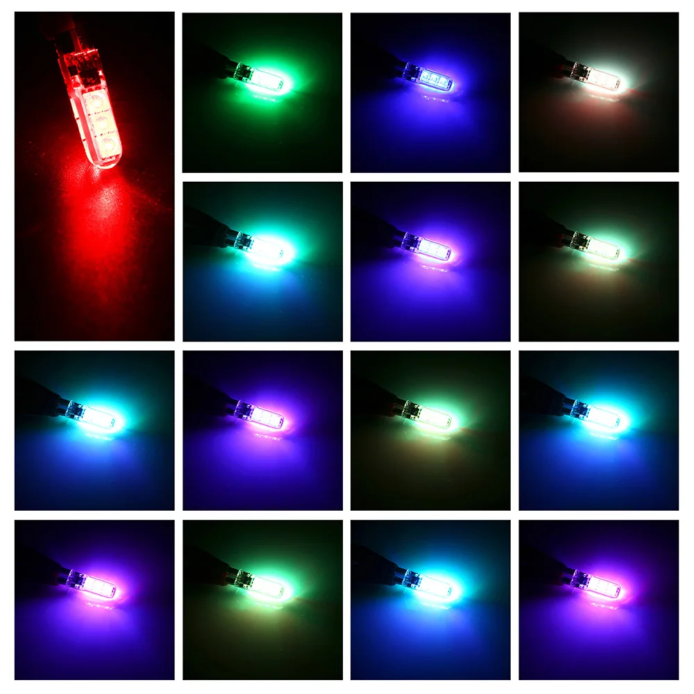 2 шт T10 W5W светодиодный светодиодные фары лампы RGB с дистанционным Управление 194 168 501 Стробоскопическая Светодиодная лампа светильник Лампы для чтения Белый Красный Янтарный w5w