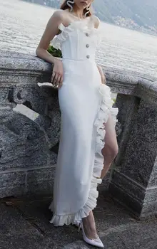 

Vestidos Women Sexy Designer Lace White Long Bandage Dress Celebrity Designer Elegant Evening Chic Party Dress