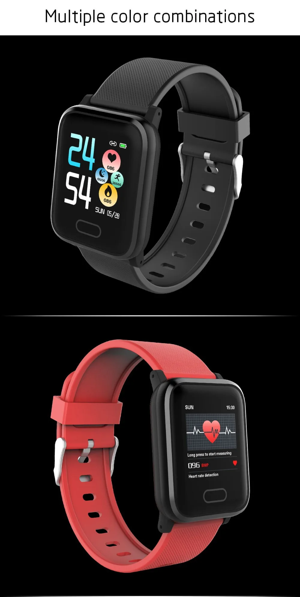 HI16 Smart Watch Wearable Device IP67 Waterproof Bluetooth Pedometer Heart Rate Monitor Color Display SmartWatch For AndroidIOS (17)