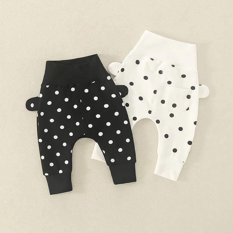 2021 Autumn Spring Baby Boys Girls Pants Dot High Waist Protect Belly
