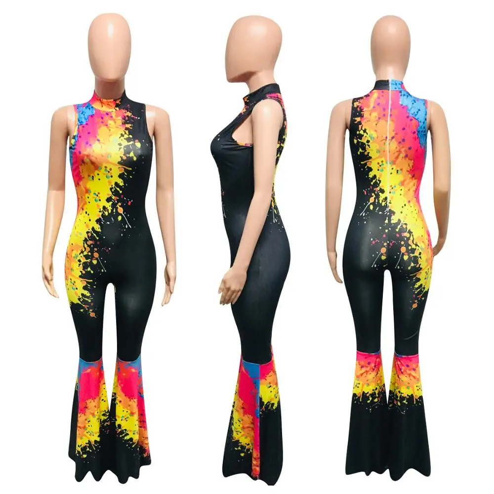 BKLD Sleeveless Skinny Summer Rompers Womens Jumpsuit O-Neck Sexy Flare Pants 2023 New Fashion  Print Jumpsuit One Piece Outfits