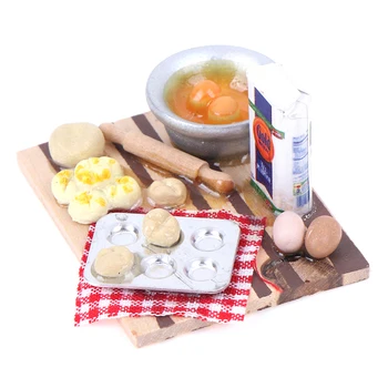 

1Set Colorful Kitchen Food Eggs Milk Bread on Board for Kids Role Play Game Tableware Cookware 1:12 Dollhouse Miniature