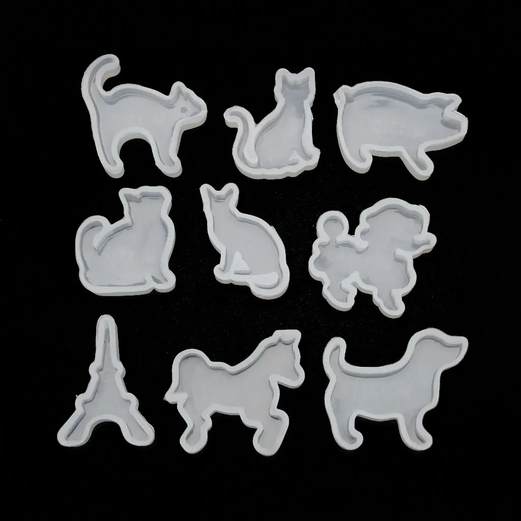 

2020 New 9Pcs Animals Cat Dog Horse Pig Pendant Resin Silicone Molds Jewelry Making Tools