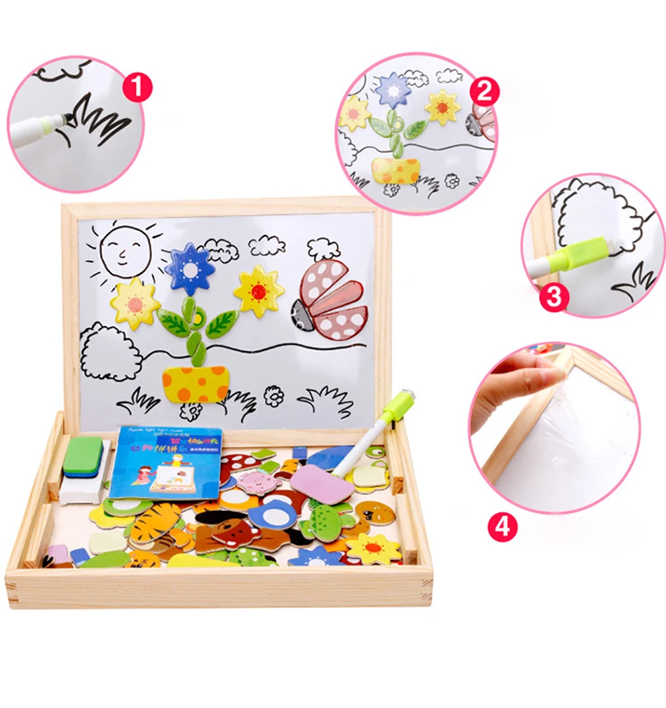 Child Animal Wooden Puzzles Kids Tangram Educational Gift Multifunctional Magnetic Puzzle Painting Board Toys Baby 3D Puzzle Toy