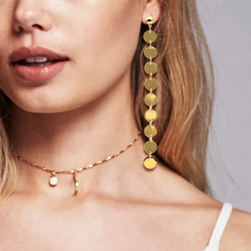 

Long Exknl Coin Earrings for Women Boho Ethnic Fashion Jewelry Gold Color Statement Big Bohemian Pendant Earrings
