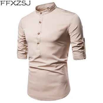 

FFXZSJ Brand High quality new men's shirt Henry collar big size leisure and long sleeved shirt camisa masculina