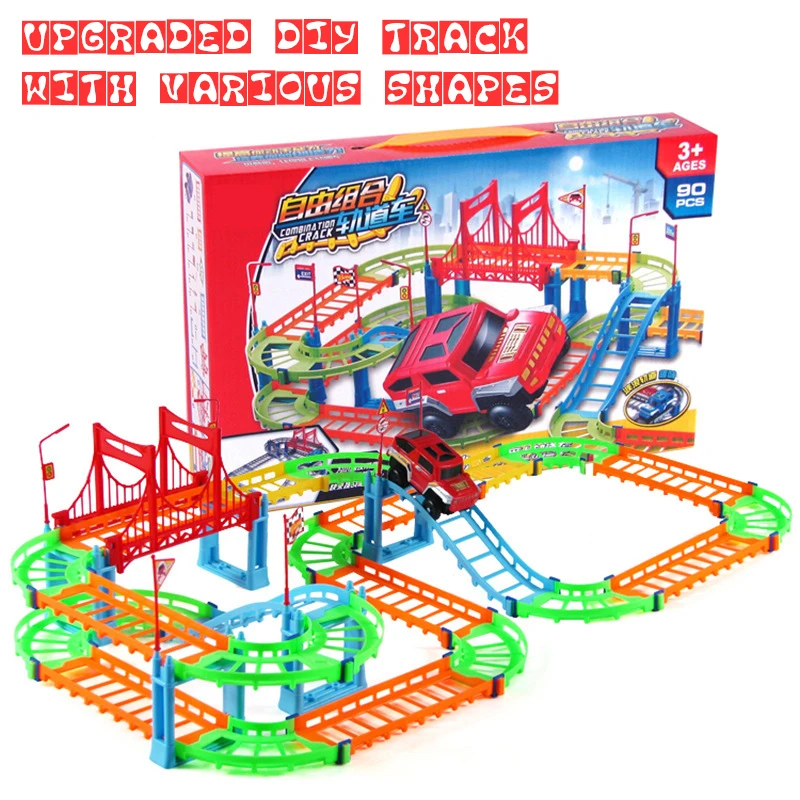 90 Blocks Colorful Package Electric Variety Subway Speed Track Toy Assembling Diy Parent-child Interaction Toys For Children
