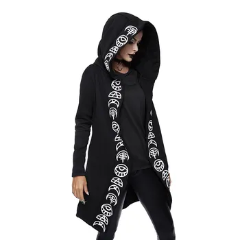 

Fall Gothic Casual Cool Chic Black Plus Size Sweatshirts Long Women Loose Cotton Hooded Plain Print Female Punk Hoodies