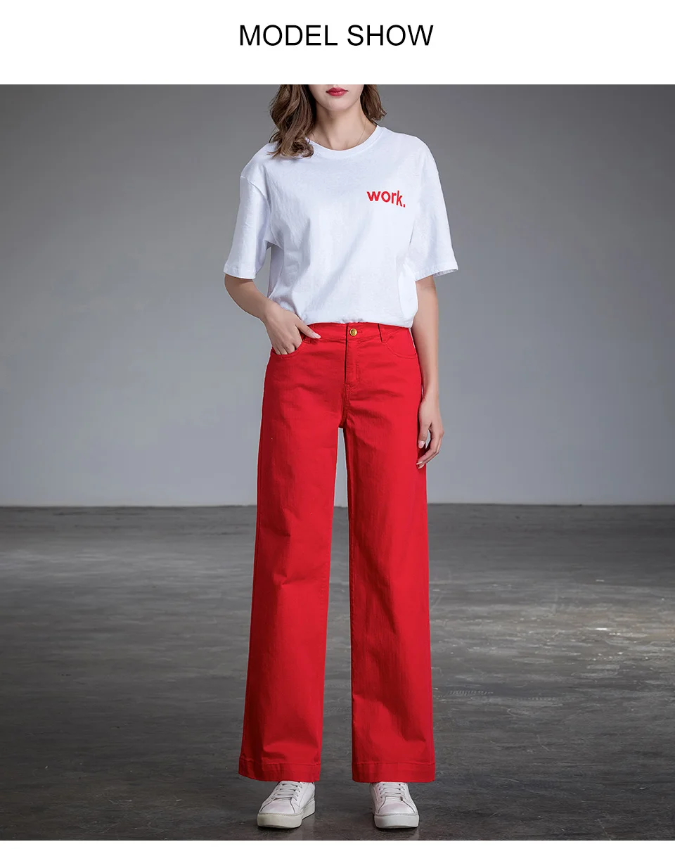 Женские широкие красные джинсы с высокой талией, свободные прямые длинные штаны размера плюс, Vaqueros Pantalones Mujer