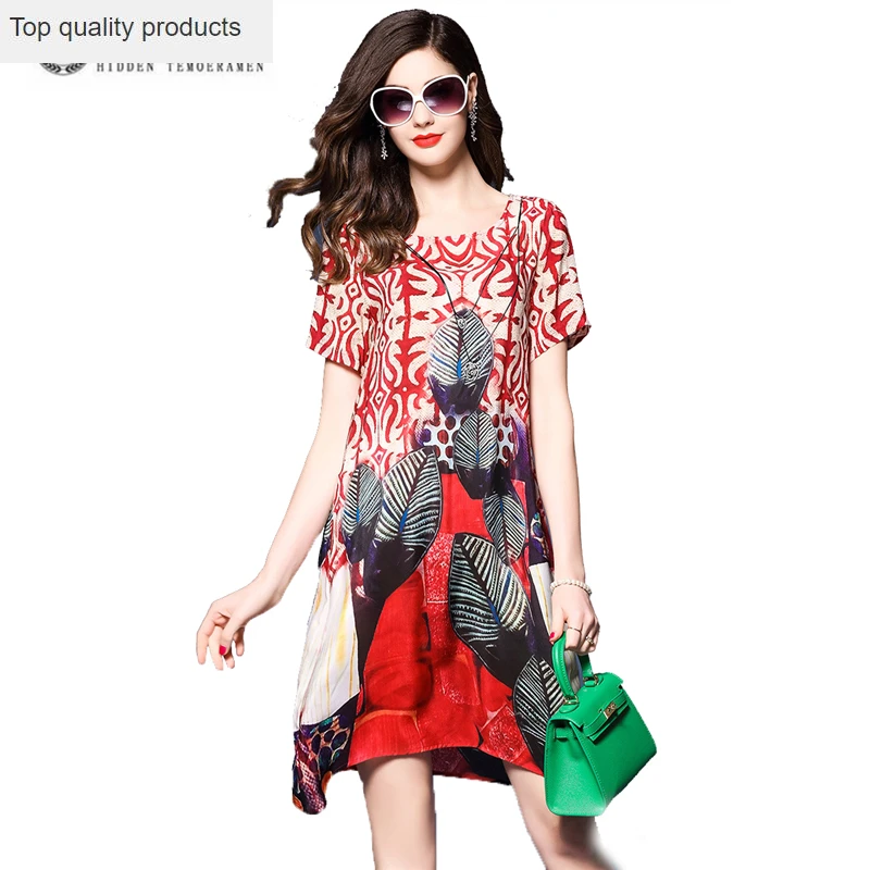 

2020 New Loose Casual Cool Quare Collar Artificial Silk Summer Dress Sexy Print Woman Dresses Fashion Beach Knee-Length L002