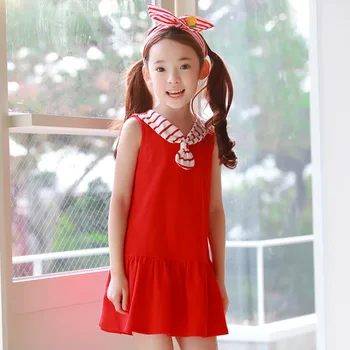 

YourSeason New 2020 Baby Summer Mini Dress Sleeveless Cotton Toddler Sweet Style Loose Ruffles Dress Teenage Red Sundress