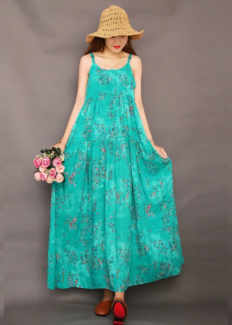 

Nice Women Loose Bohemian Floral Print Dress Sleeveless Spaghetti Strap Beach Long Maxi Dress Summer Casual Swing Dress