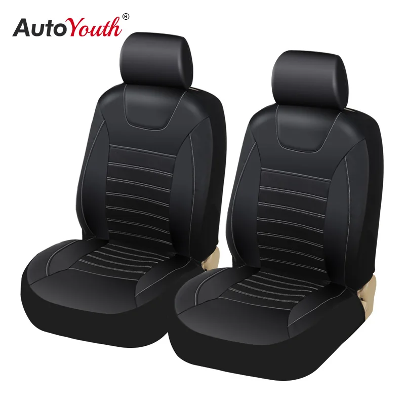 Online AUTOYOUTH fundas de asiento de cuero pu suaves de lujo bolsa de aire Compatible con ajuste Universal para todo el coche SUV camión Protector de asiento de coche negro