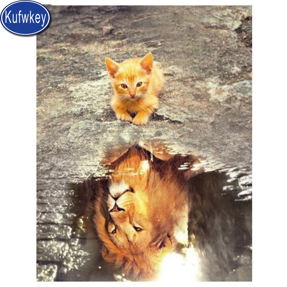 5d алмазная живопись кот отражающий Лев мозаика Алмазная полная вышивка