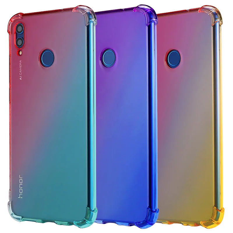 

Shock Absorption Color Gradual Change TPU Phone Case For Huawei Honor 8X Dust Plug With Lanyard Hole