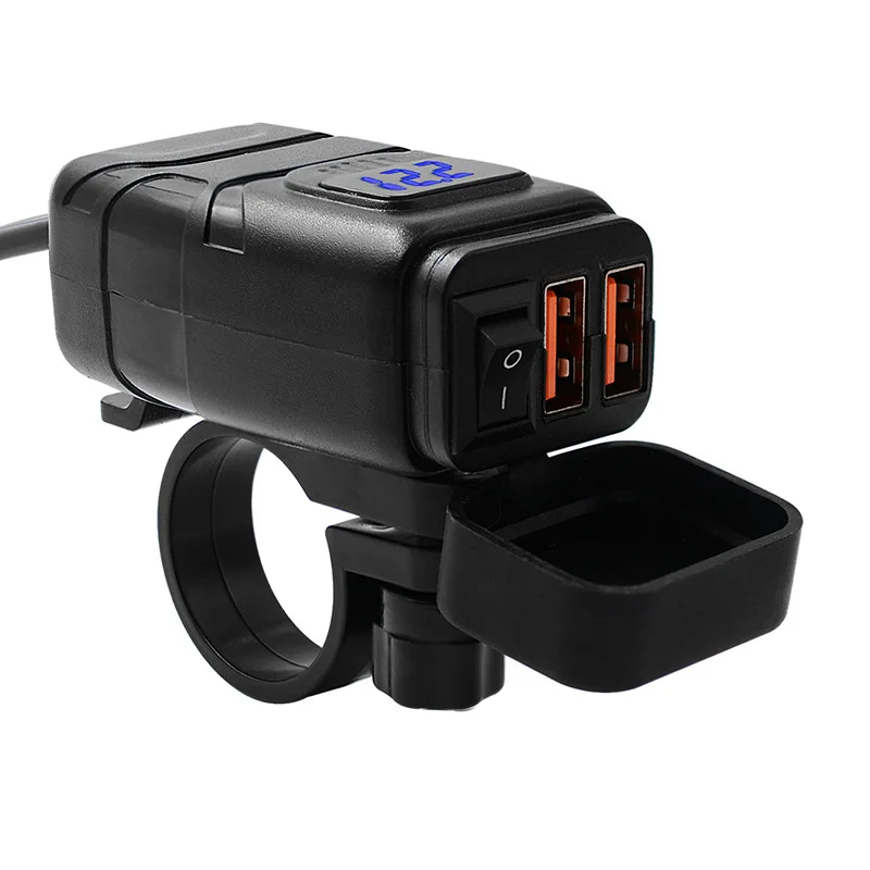 Водонепроницаемый зарядный комплект для мотоциклов с двумя usb-портами, переключатель вольтметра QC3.0, быстрая зарядка SAE к USB 24 Вт+ 24 Вт