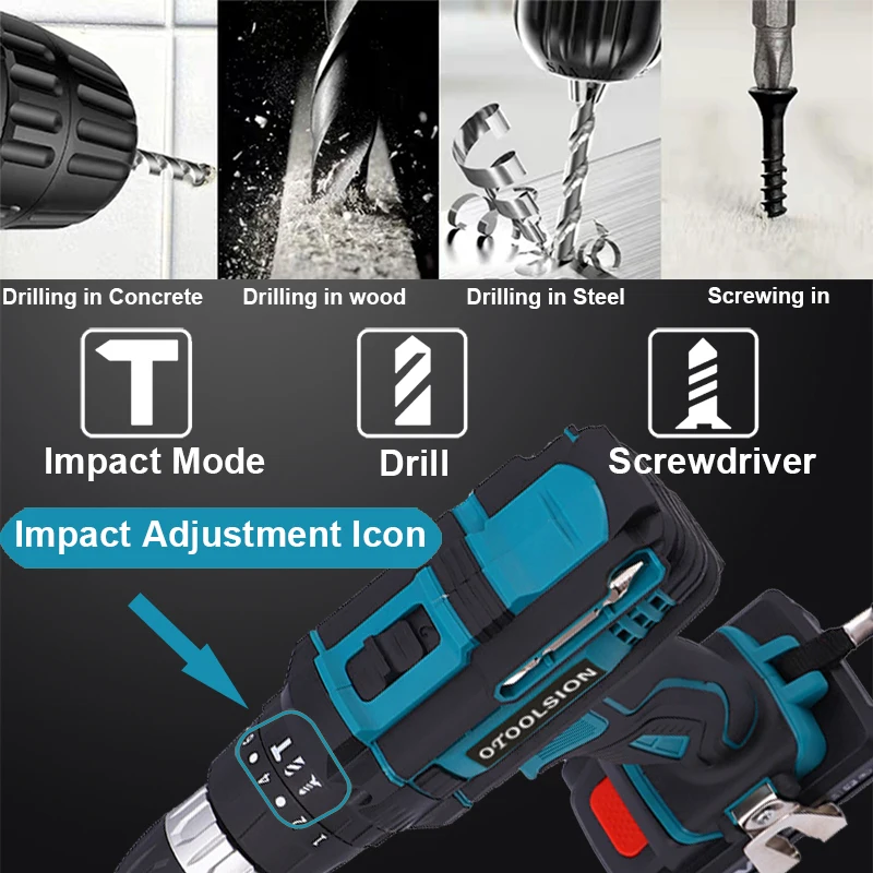 21V Dual Speed Impact Cordless Drill Screwdriver Small Drill Electric Tools Hammer Drill Power Tool Furadeira E Parafusadeira
