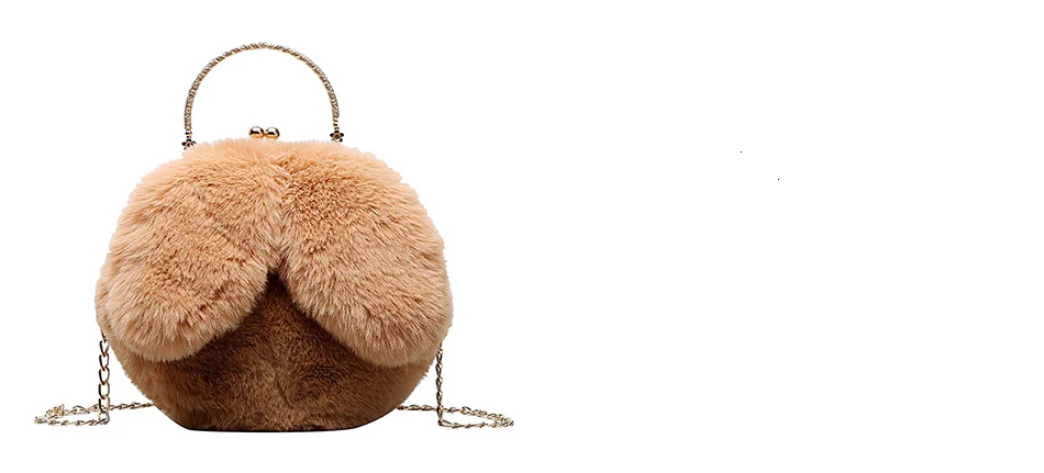 Kawaii Women Round Bag Faxu Fur Rabbit Ears Plush Women's Circular Crossbody Shoulder Bags Ladies Purse Female Chain Bag Handbag
