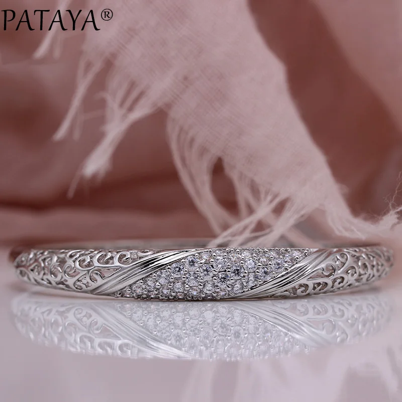 PATAYA новые женские микро-восковые инкрустационные браслеты 585 розовое золото белый натуральный циркон овальный браслет полые Свадебные вечерние модные украшения
