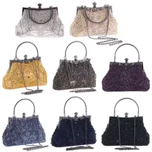 Женская Роскошная вечерняя сумочка в стиле ретро, с блестками, жемчугом, бисером, сумка через плечо