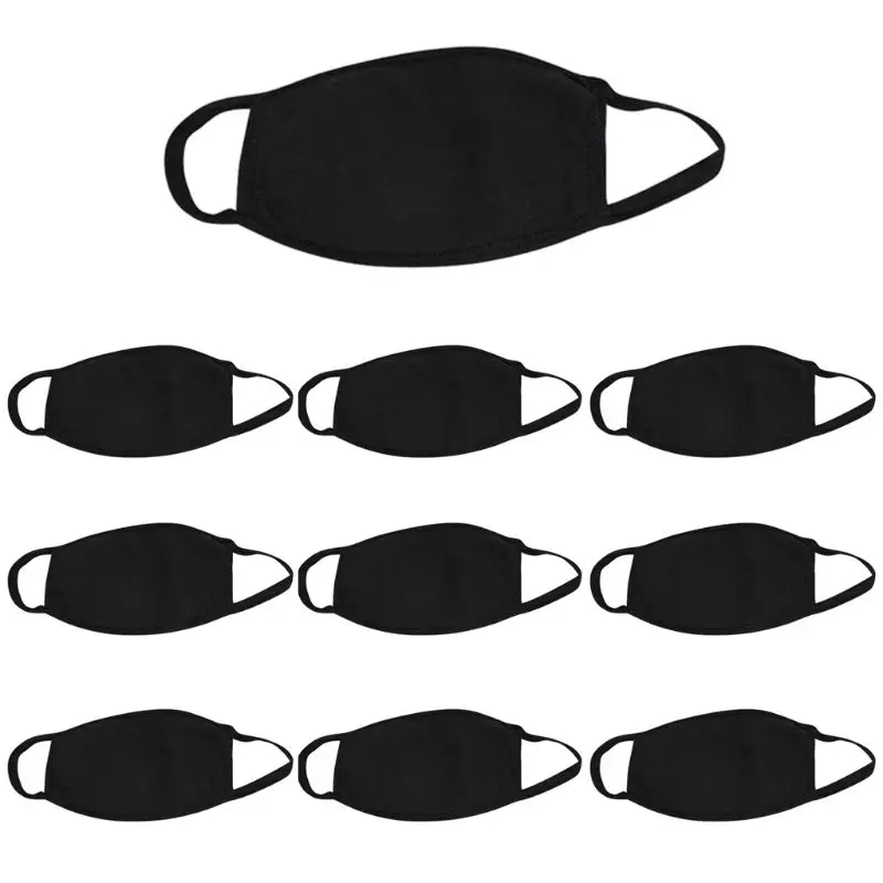 10Pcs23PlyBlackWhiteCottonMouthMaskWashableReusableElastic
