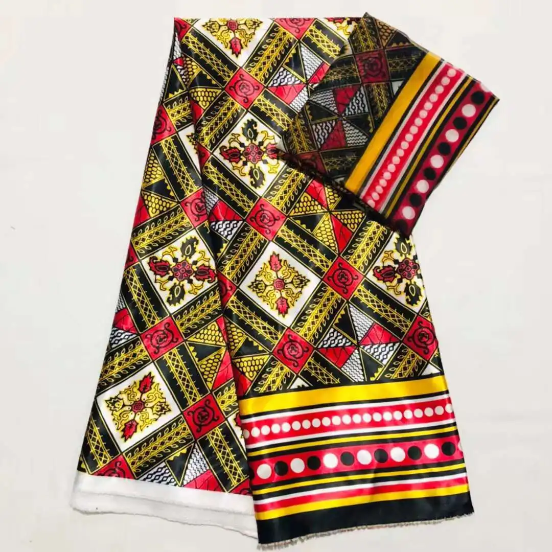 Африканская шелковая восковая ткань шелковая восковая ткань черная и красная набивная ткань атласный Шелковый воск с шифоновым кружевом набор для вечернего платья SM30