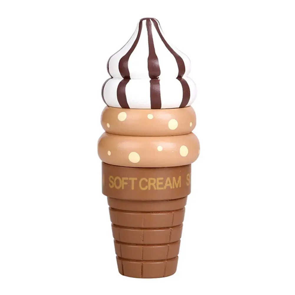 Wooden Kitchen Play House Toy Magnet Tricolor Ice-cream Strawberry Toy Kids Gift - Цвет: chocolate ice cream