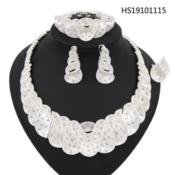 

Yulaili New Elegance Silver Plated Full Crystal Necklace Earrings Bracelet Ring Dubai Jewelry Sets for Women Party Accessories