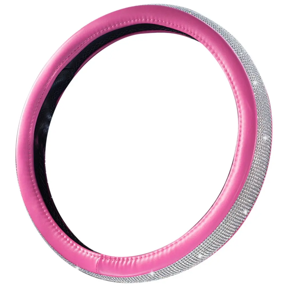 Car Interior Rhinestone Diamond Car Steering Wheel Set With Drill Car Handle Set Cute Steering Wheel Cover Unisex - Color Name: Pink
