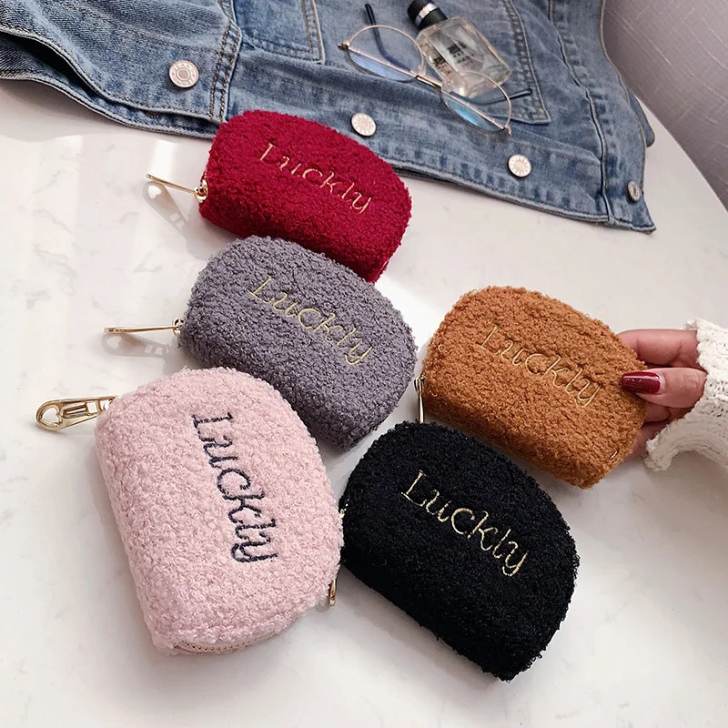 

Womens Wallets and Purses Imitation Teddy Flannel Small Wallet Letter Womens Purses Designer Purse Zipper Wallet Mini Wallets