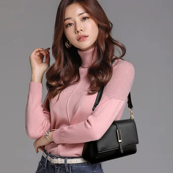 

European Style Simple and Large Capacity Retro Oil Leather Ladies Shoulder Bag Casual Wild Mother Diagonal Bag Female Black