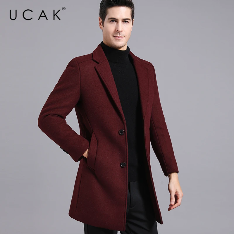 

UCAK Brand Jackets Men Clothes 2020 New Autumn Winter Arrival Solid Color Casual Long Wool Coat Streetwear Jacket Colthing U8111