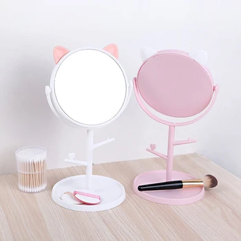 

Adjustable Makeup Mirror Multifunctional Cat Ear Dressing Table Princess Mirror Dormitory Desktop Small Round Mirror Decoration
