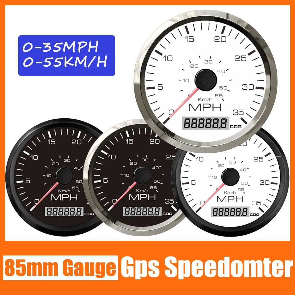 

Waterproof 85mm GPS Speedometer 0-35MPH 0-55KM/H for Motorcycle Total Mileage 12V 24V Red Yellow Backlight