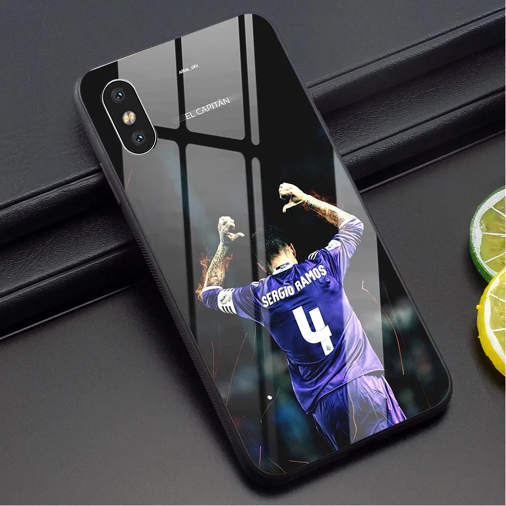 

Slim Sergio Ramos Tempered Glass Phone Cover for iPhone 8 Case 7 Plus Xs Max XR X 6 6S 5S 5 SE Skin