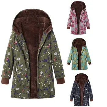 

Wipalo Autumn Winter Plush Hoodie Coat 2019 New Women Cotton Parkas Floral Print Thick Warm Jacket Velvet Coat Outwear Plus Size