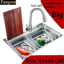 Для кухни, для квартиры, одиночный корыто, для раковины, растягивающийся кран, 304 нержавеющая сталь, для посуды,, большой 810x490 мм