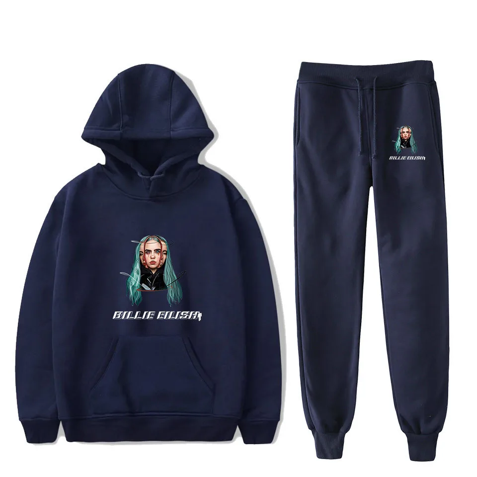 Новинка Billie Eilish, модный свитер с капюшоном и длинными рукавами, 2 шт., Billie Eilish, Женский/мужской спортивный костюм, толстовки, штаны, Модный повседневный