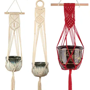

Hand Woven Hemp Rope Plants Flowers Pot Hanging Basket Holder Net Handcrafted Braided Hanger Pot Home Decor Gardening Tool