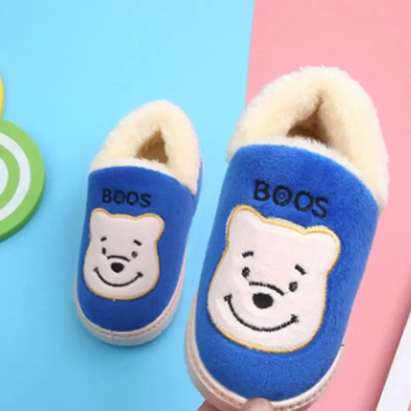 New Winter Unicorn Children Slippers For Toddler Boys Indoor Shoes Baby Girl Fur Slides Cotton Flip Flop Warm House Kids Slipper - Цвет: Blue