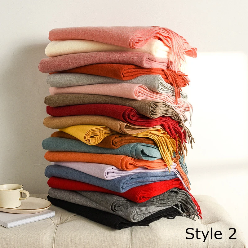 High Quality Cashmere Scarves Women 2024 New Winter Thicken Warm Soft Pashmina Shawls Wraps Solid Female Wool Long Tassel Scarf 4