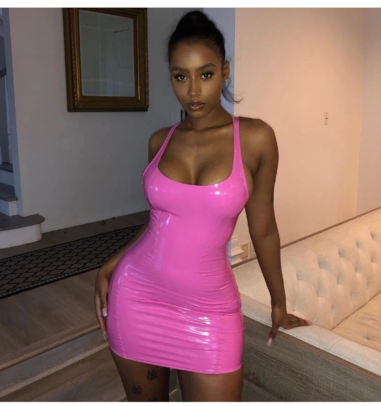 Pink Leather Dresses Women | Pink Leather Dress Woman | Pink Pu Leather  Dress Women - Dresses - Aliexpress