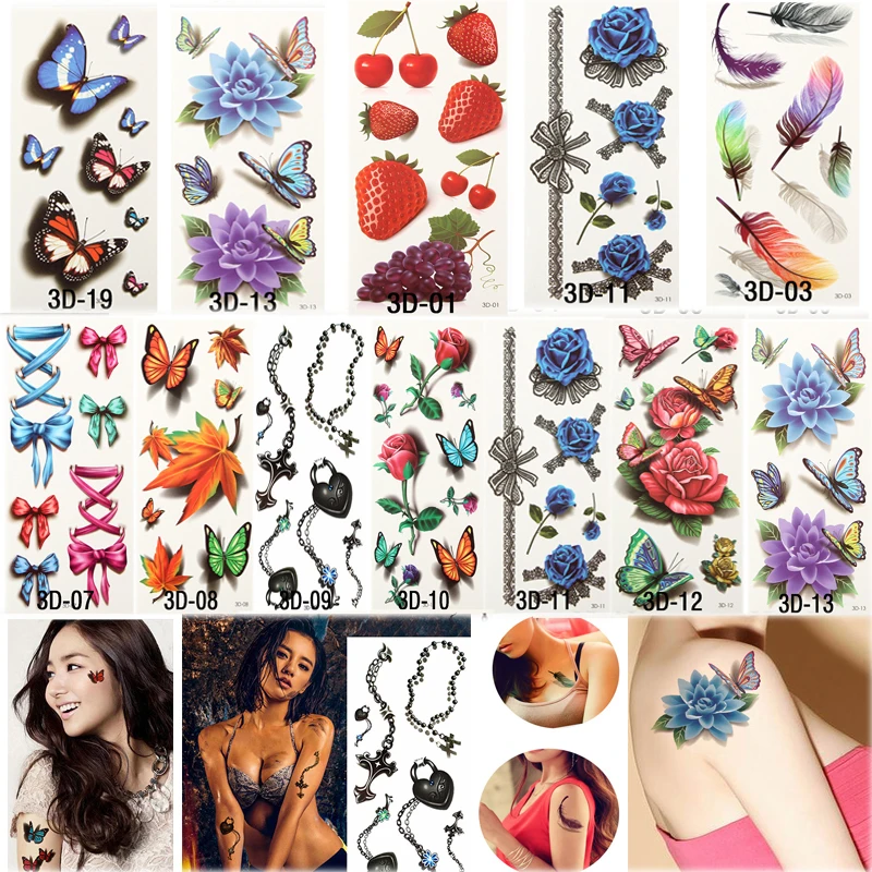 20 листов 3D водонепроницаемые Временные татуировки для женщин девушка тело искусство рукав DIY наклейки блестящая Татуировка красота экзотическая