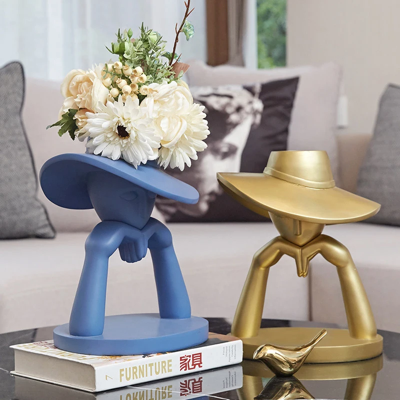 

European Creative Resin Abstract Vase Figurines Decoration Crafts Home Livingroom Desk Statue Office Fake Flowers Pot Ornametns