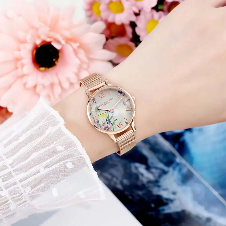 Rose1 Высококачественные модные женские часы, кварцевые роскошные брендовые водонепроницаемые часы с сетчатым ремешком, шикарные повседневные женские наручные часы - Цвет: Rose1